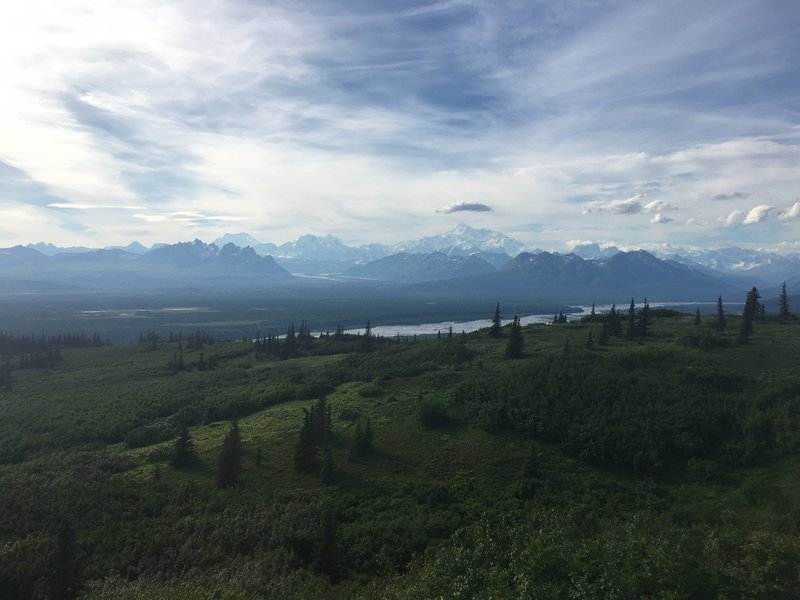 On Curry Ridge looking down on the Chulitna River and out to Denali Peak