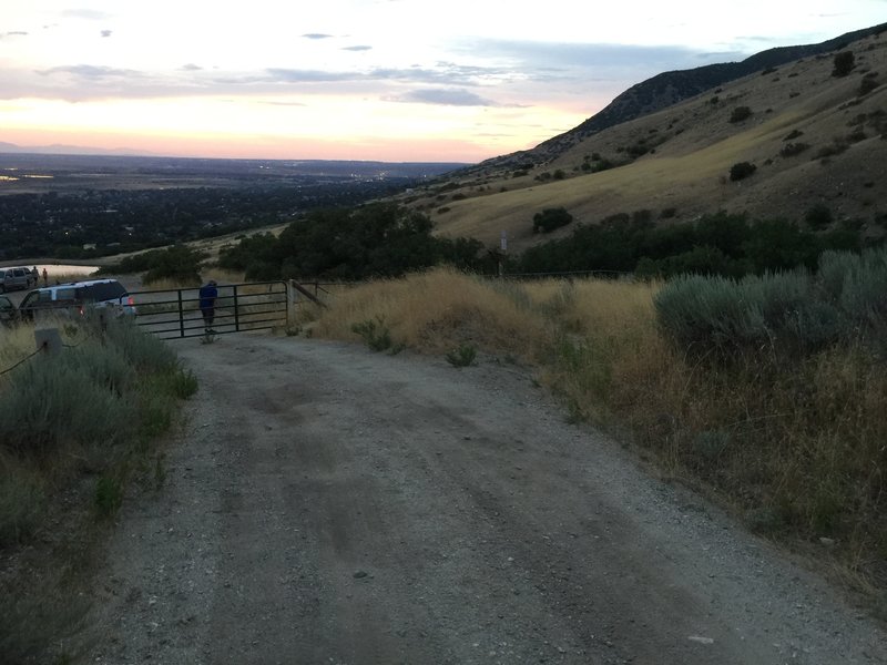 Upon reaching this gate, there is a spur trail to the right (difficult to see in the photo) that takes you into Dueul Creek. Or go around the gate if it's too dark and spooky to go in the canyon.