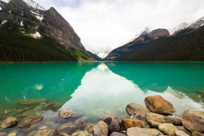 Lake Louise on a cloudy day