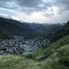 Looking back on the town of Zermatt on the first ascent.