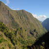 Excellent views of Piton Cabris and Dos d'Ane from the narrow ridge section of Sentier Augustave