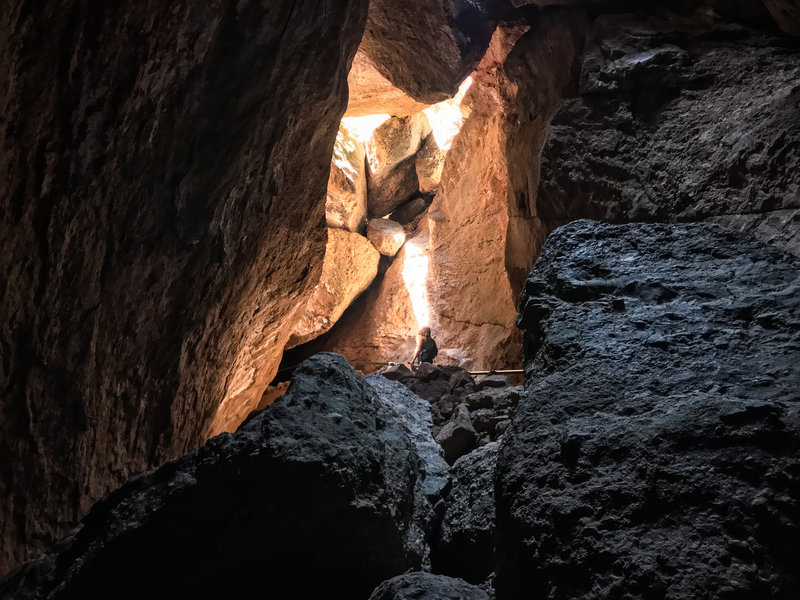 Though you'll have to navigate tight clearances, Bear Gulch Cave provides both a respite from the sweltering heat and the unique opportunity to explore a talus cave.