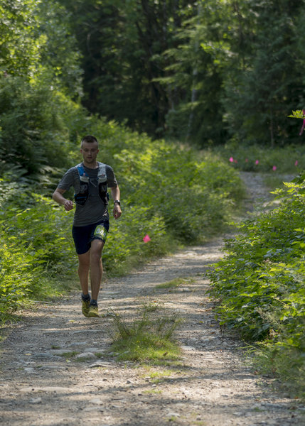 20km in enjoy a long, gentle descent before technical running resumes.