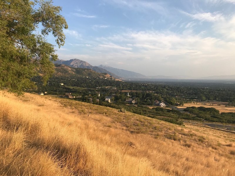 A view south from the Bonneville Shoreline trail, looking toward Mount Olympus and Lone Peak in the far background