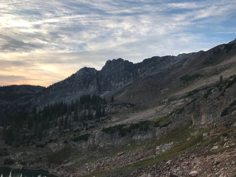 Devil's Castle from the trail near Cecret Lake at sunrise