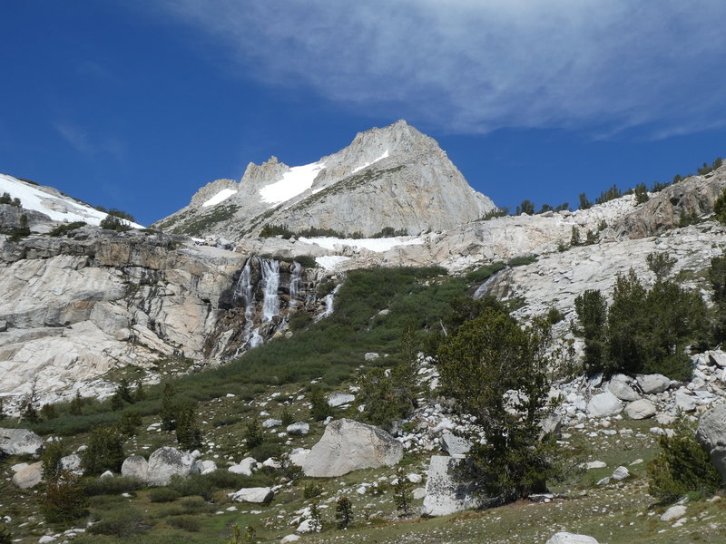 To get up to the first lake, this is the most challenging part, followig a sketchy trail up the granite and to the right of the waterfall.