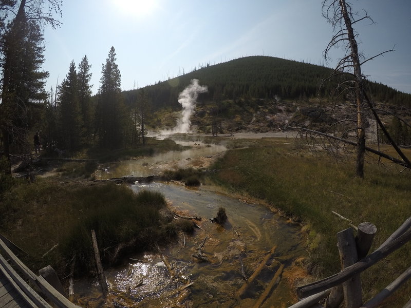 Steam raising up on the approach to the Paintpots.