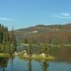 Christine Lake is at the end of the Dorothy, Christine and Virl Lakes Trail, looking northwest across the lake.