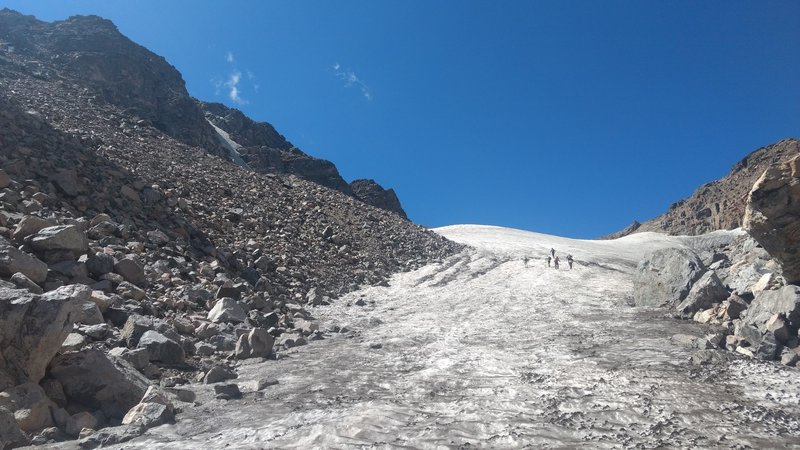 Hikers ascending Andrews glacier in Sept 2018