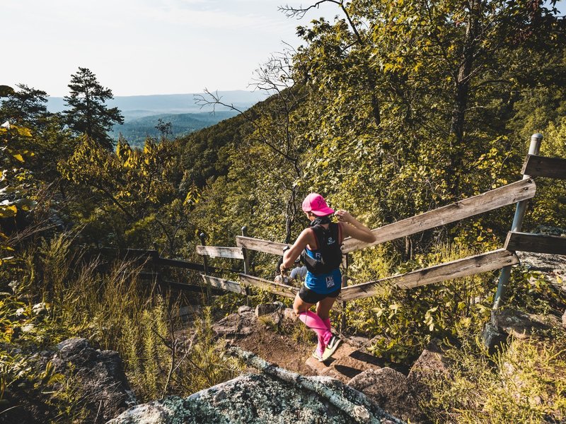 Running out of the John's Mountain Aid Station