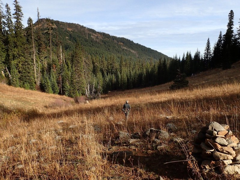 In the Fish Creek Valley, the Divide Trail is marked with cairns