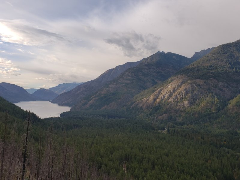 Switchbacking up the southern end of the Rainbow loop. Going through the burn area and looking east towards Lake Chelan.