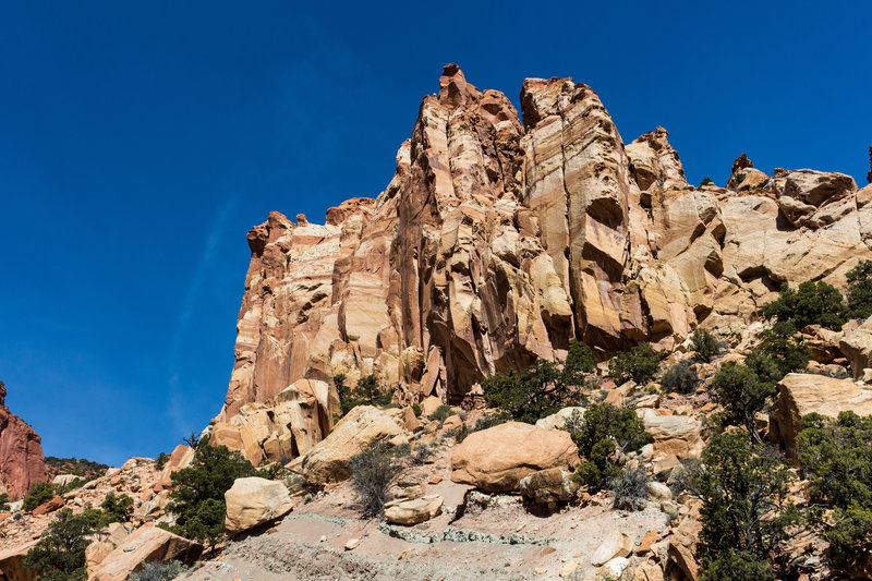 Rocks towering above the Red Canyon creek bed