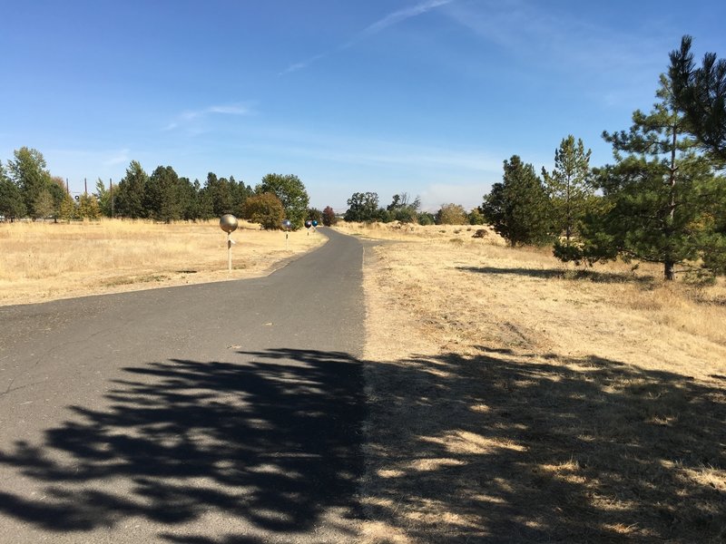 West end of trail with planet models as part of the Fort Walla Walla Planet Walk.