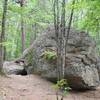 Rocks below Jockey Cap make up Molly Ockett's Cave.   Kids enjoy scrambling on them, and people like to boulder on the large rocks.