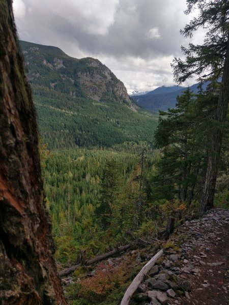 Views up the Cheakamus valley towards high peaks