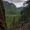 Views up the Cheakamus valley towards high peaks