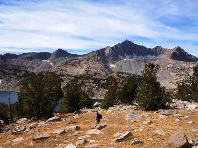 Descending to Ruwau Lake with Mt. Goode in the distance