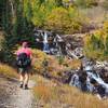 Passing the second waterfall in Lundy Canyon