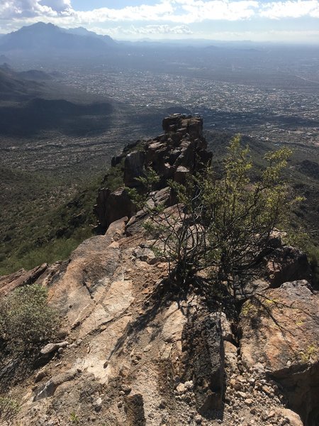 This is the narrow top of Pass Mountain. Lots of scrambling over and around rocks.