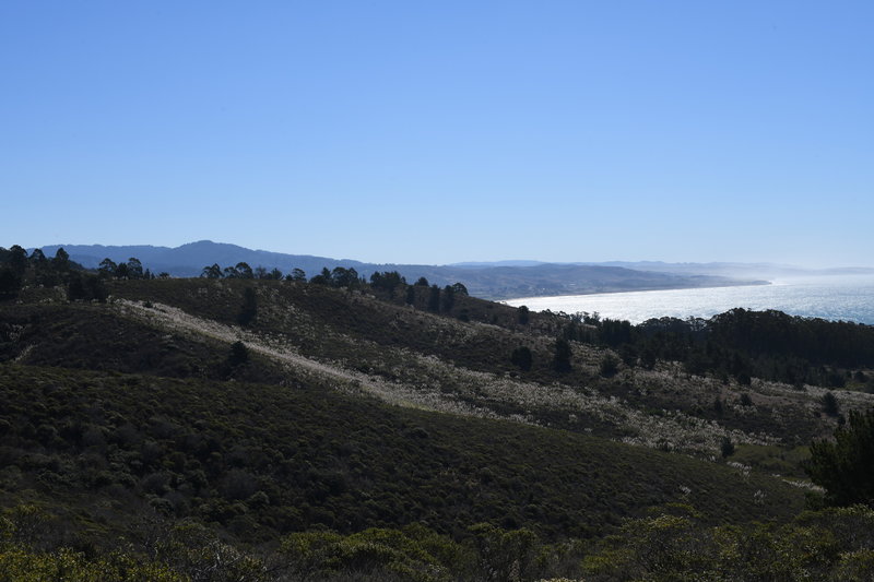 Views of Half Moon Bay and the Pacific Ocean spread out below you.