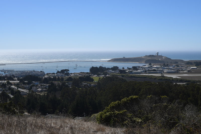 At the intersection of the Clipper Ridge Trail and the Almeria Trail, you get good views of the Pacific Ocean, Pillar Point Naval Station, and the marina.