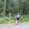 Trailhead sign at Elbo Creek. Three of us start the hike.