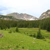 Valley view as you approach the fork with the Caribou Trail.  Note old abandoned trail.