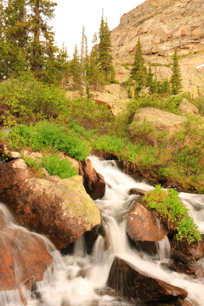 Waterfall along the last climb to the lake.