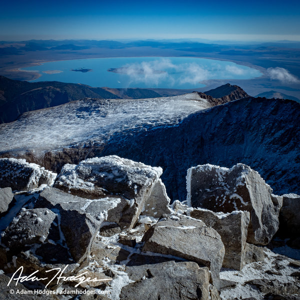 Mono Lake viewed from the summit of Mount Dana on a frosty October morning.