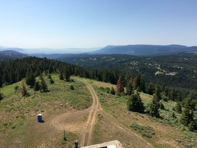 View to south from High Ridge Lookout.  Mt Emily in the center with Elkhorn Mountains in the distance