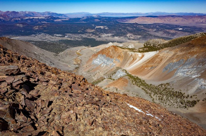 Laurel Lakes Road winds up the valley below as viewed from Bloody Mountain.