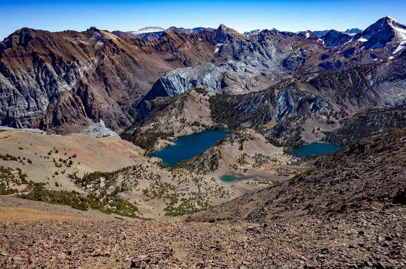 From left to right, Mount Morrison, Mount Aggie, and Mount Baldwin viewed from the ridge of Bloody Mountain.