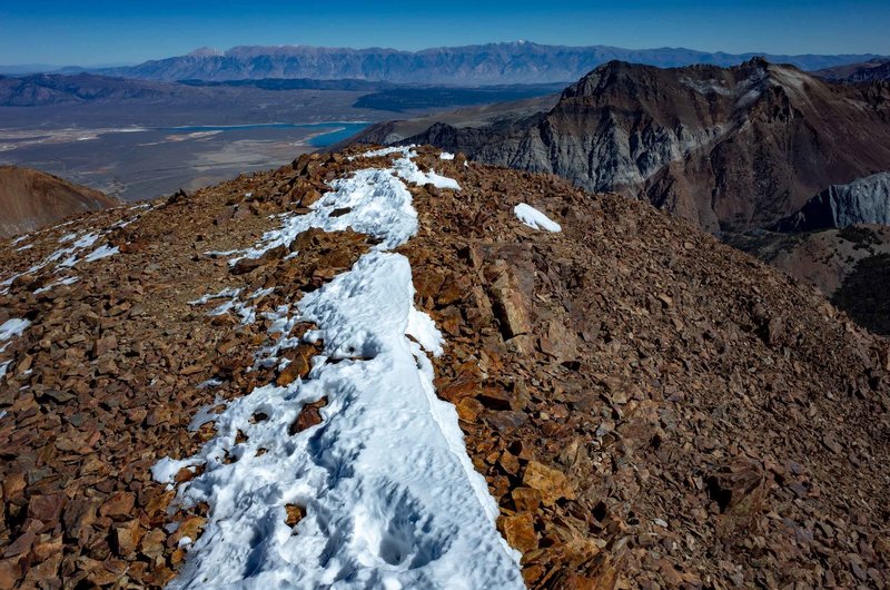 Mount Morrison viewed from the ridge of Bloody Mountain. White Mountain Peak can be seen far off in the distance.