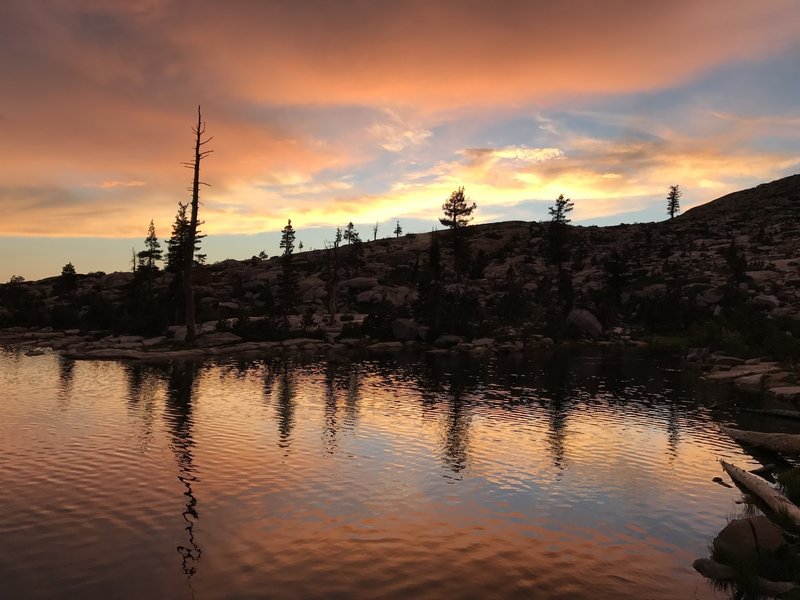 Sunset looking west from the bank of the lower twin lake.