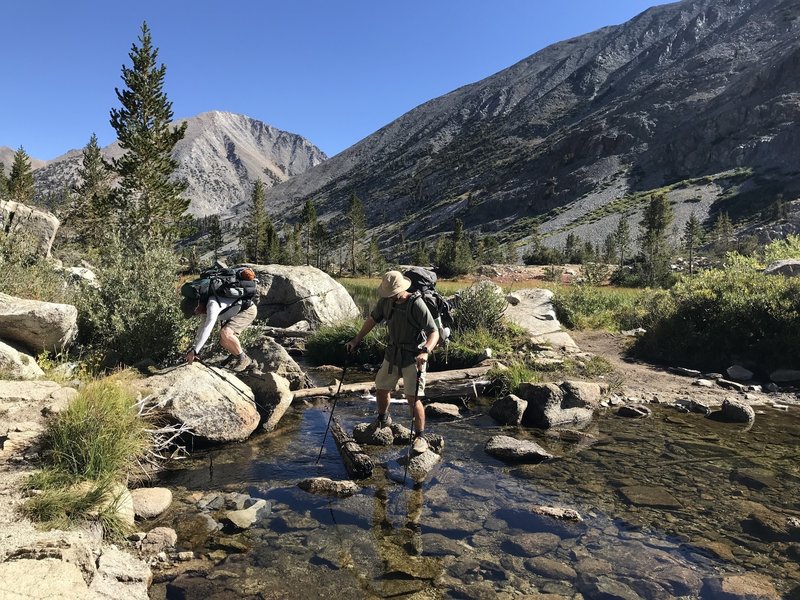 Stream crossing below Arrowhead Lake in early September. Water can be knee high in early spring in big snow melt years.