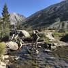 Stream crossing below Arrowhead Lake in early September. Water can be knee high in early spring in big snow melt years.