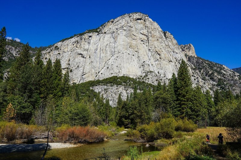 Sheer granite cliffs surround the trail around Zumwalt Meadows.