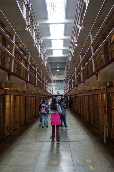Taking a stroll down "Broadway" in the cell house of Alcatraz Prison.