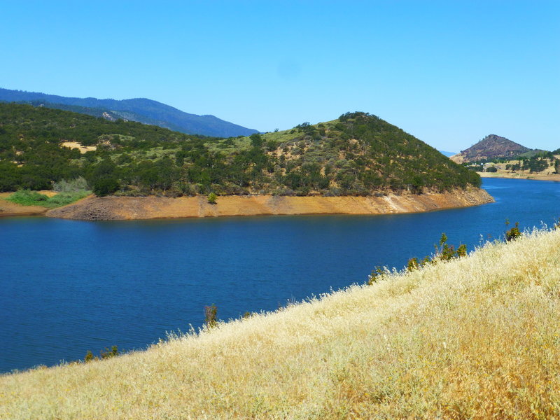 Looking across at the peninsula that divides Emigrant Lake into two halves.