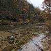 North Sylamore Creek, near a relatively flat area with potential for camping, view downstream.