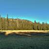 Looking east across the southern meadow of Twin Meadows from Twin Meadows Trail as the trail runs along the meadow's west edge.