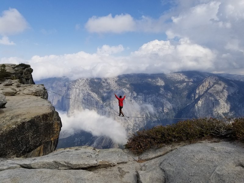 Slack-liner Shows Off 3'000ft Above The Ground At Taft Point.