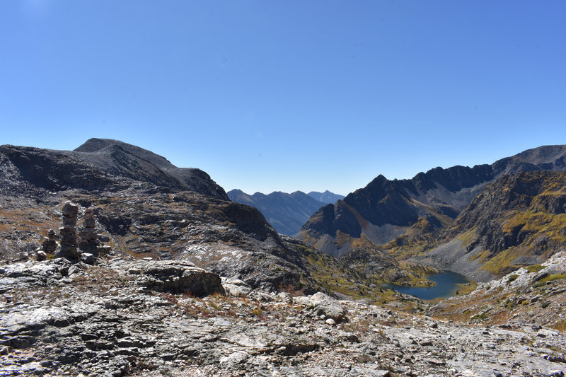 From the pass, looking south at the unnamed lake.