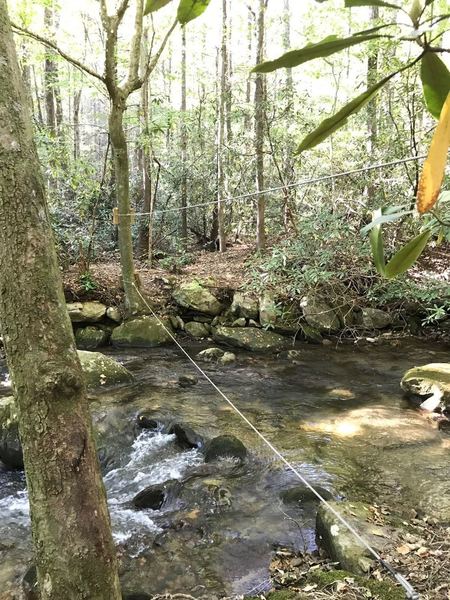 Alternate access to Moonshine and Confusion Falls by crossing Matthews Creek using Asbury Trail across private camp land that allows seasonal access to Asbury trail currently. Also, easy spot for water before the campsites with water more of challenge.