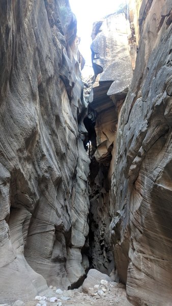 Bull Valley Gorge, looking up at the bridge, and the truck that fell in in 1954, kill all three aboard.