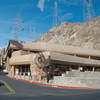 The visitor center with cable way towers in the background.