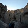 Looking up at the scraggly canyon walls.