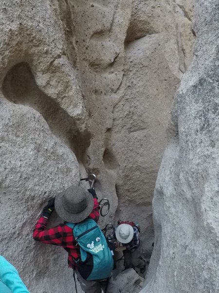 Climbing down the second set of rings.