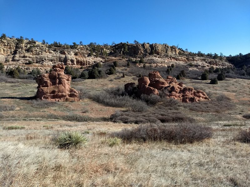 Interesting rock formations are realtively common after emerging from the ridges closest to Two Brands Trail